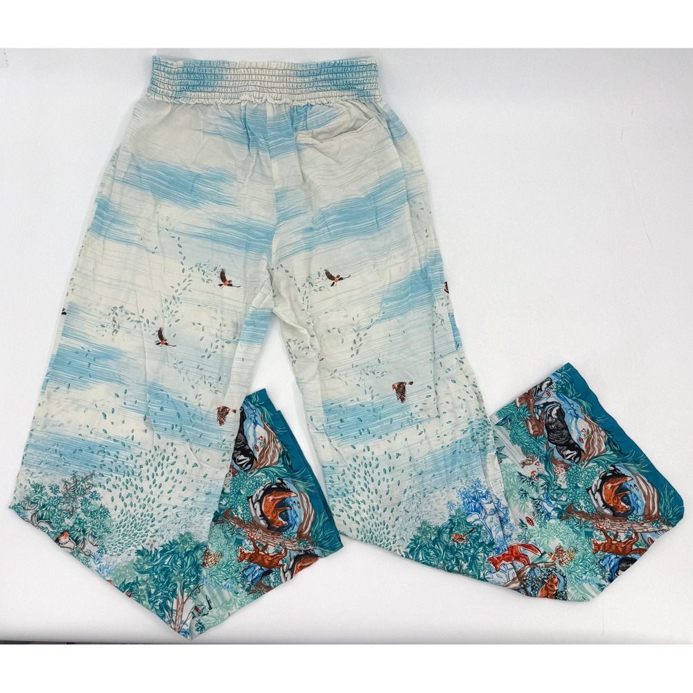 By Eloise Pants Womens Medium Ivory Woodland Animal Print Elastic Anthropologie - Picture 2 of 14